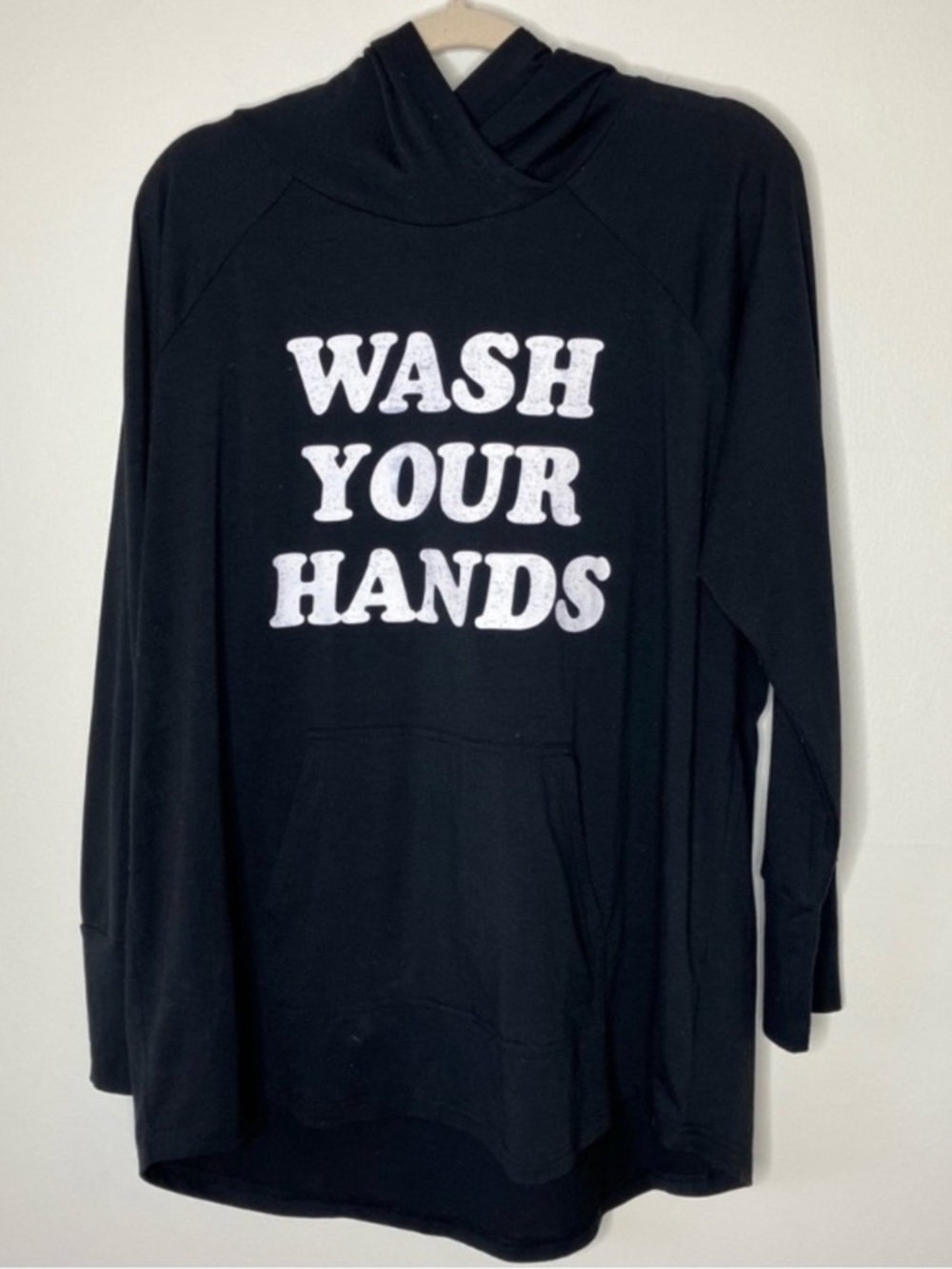 LuLaRoe solid black Wash Your Hands graphic Amber lightweight Hoodie shirt XL